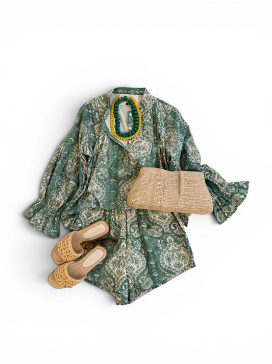 Court Short Set in Green Mosaic