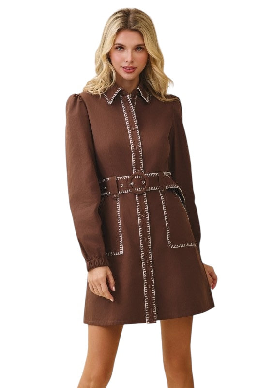 Chocolate Whipstitch Shirt Dress