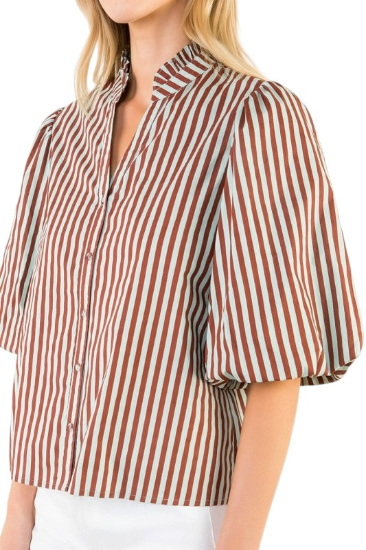 Brown & Blue Stripes Top