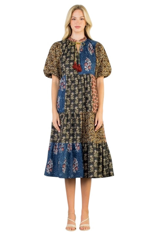 Mixed Print Cotton Midi