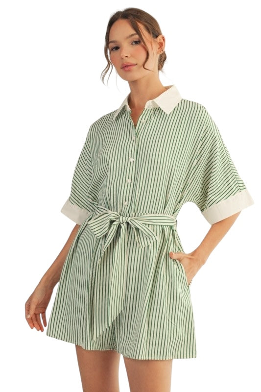 Green Stripe Romper