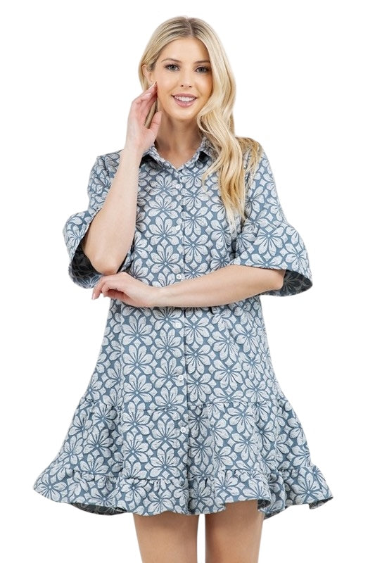 Jacquard Daisy Shirt Dress