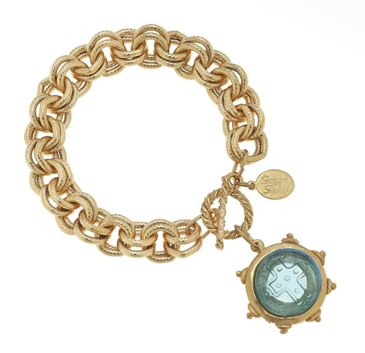 Double Link Bracelet w/Venetian Glass Cross
