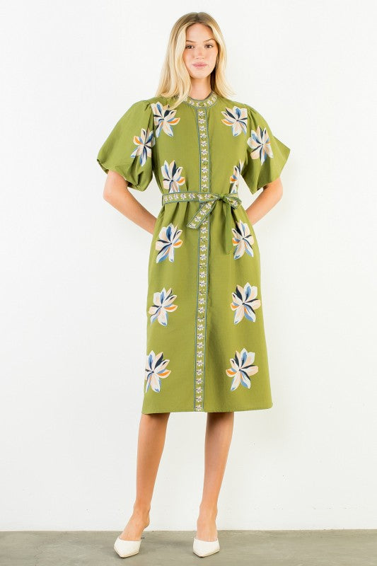 Matcha Embroidered Midi