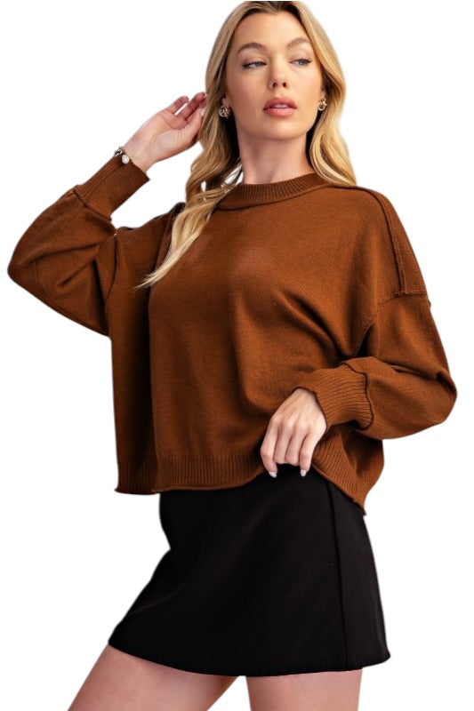Drop Shoulder Knit Sweater- 3 colors