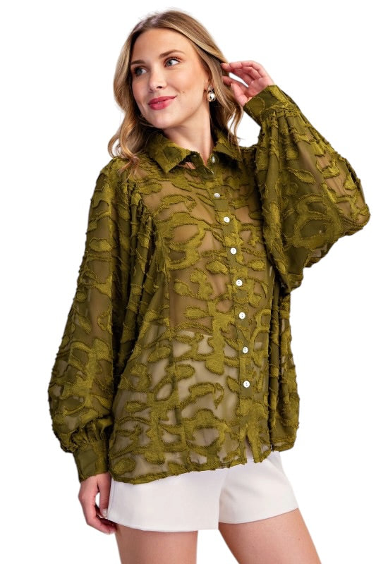 Sheer Textured Button-down- 2 Colors