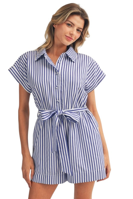 Blue & White Stripe Romper