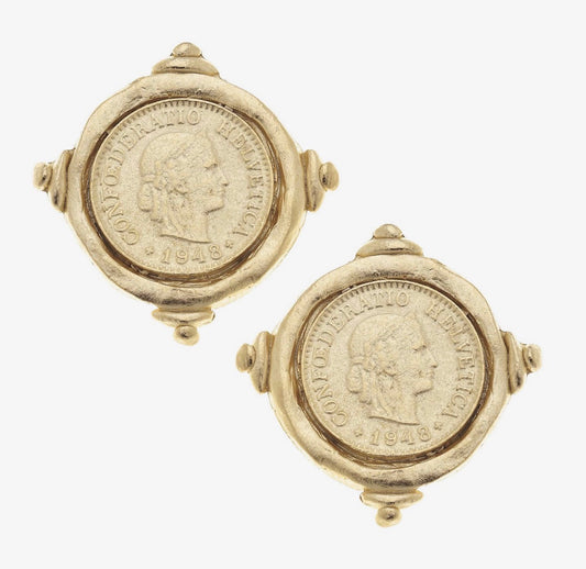 Gold Intaglio Coin Earring