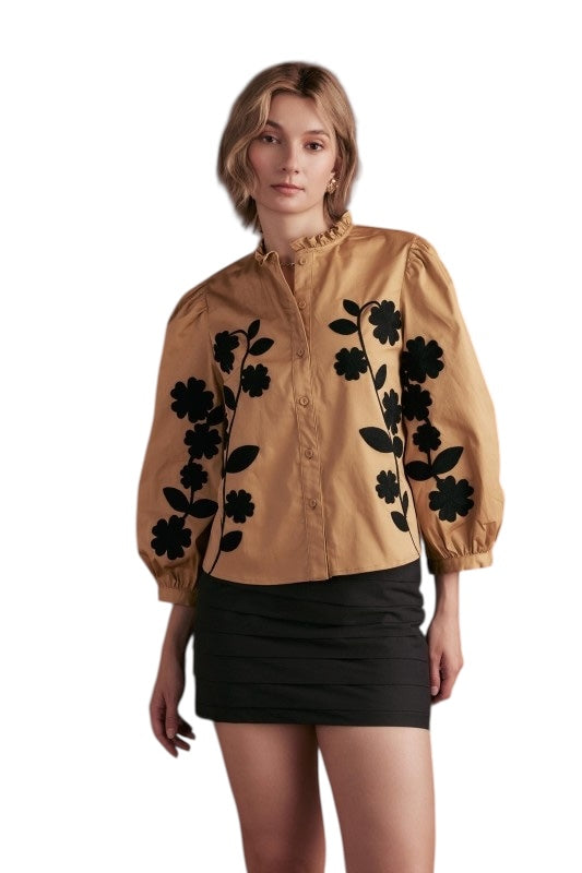 Embroidered Poplin Top- 2 Colors!!