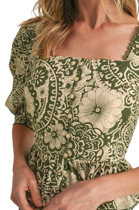 Olive Mixed Pattern Peplum Top