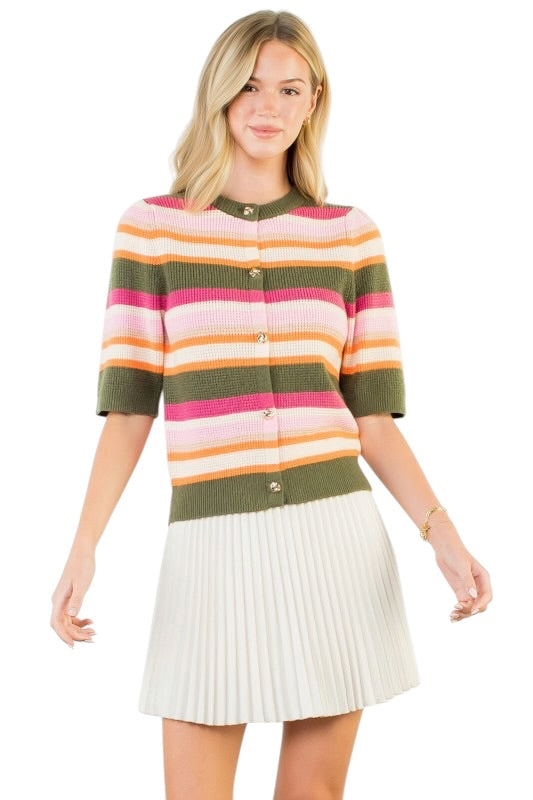 Olive & Pink Stripe Cardigan