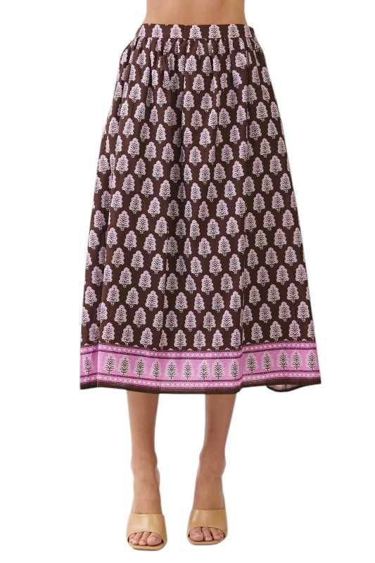 Chocolate & Pink Midi Skirt