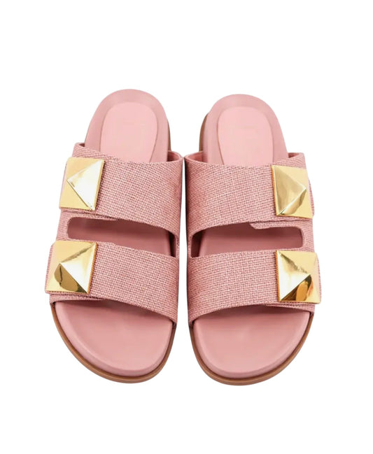 Blush Raffia Slides