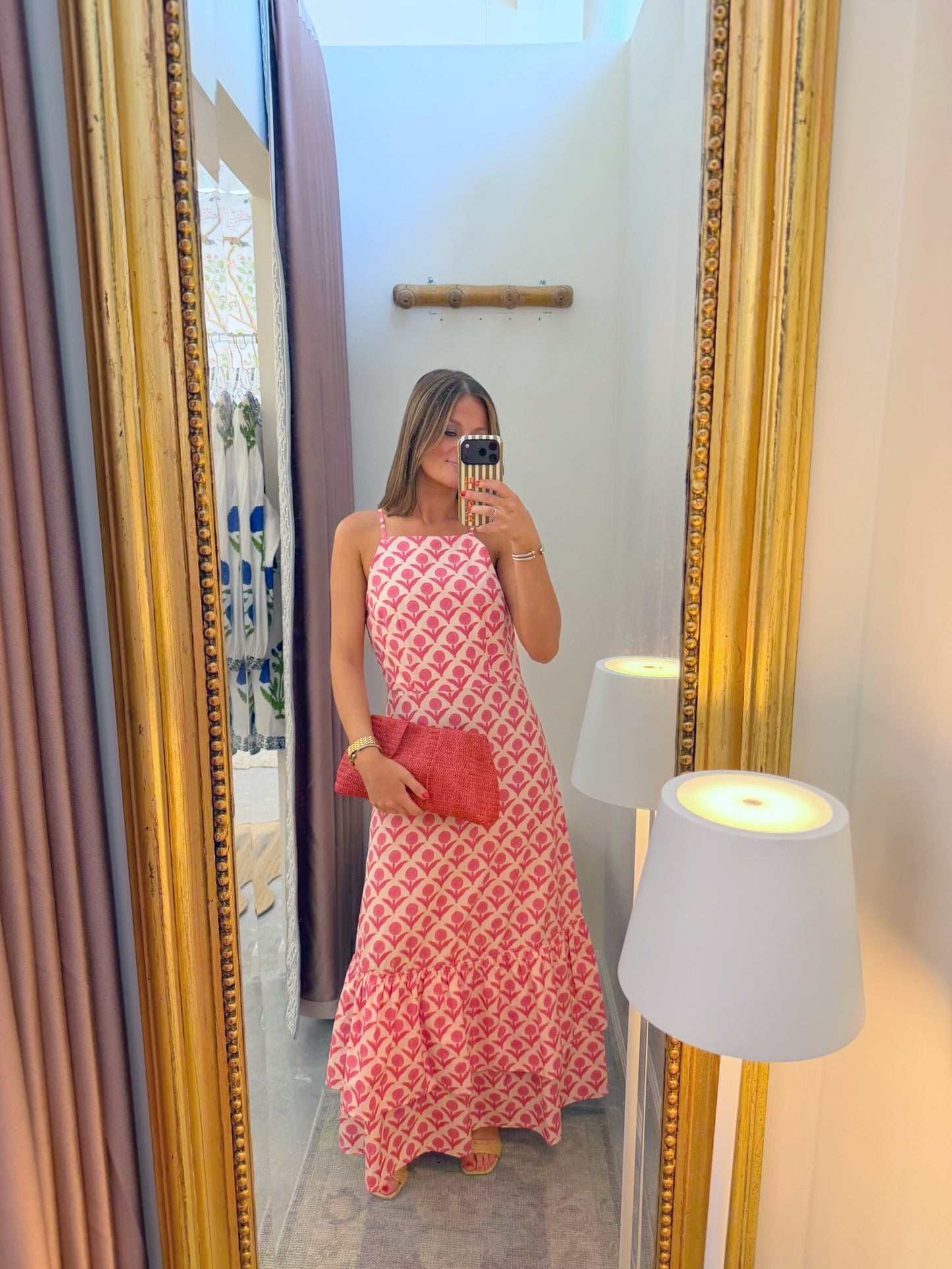 Pink BlockPrint Midi