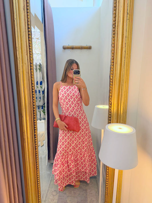 Pink BlockPrint Midi