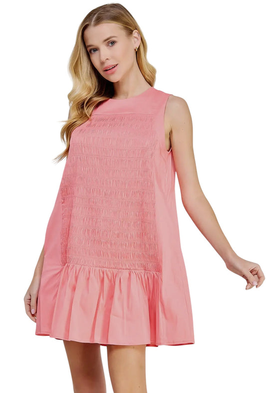 Smocked Poplin Mini in coral