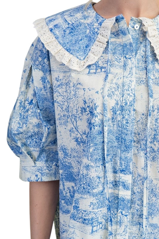Peter Pan Collar Toile Top- Blue