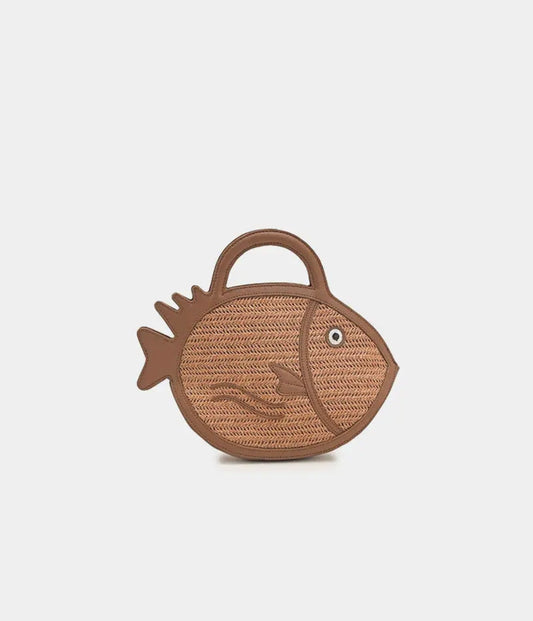Raffia & Leather Fish Clutch- 2 Colors