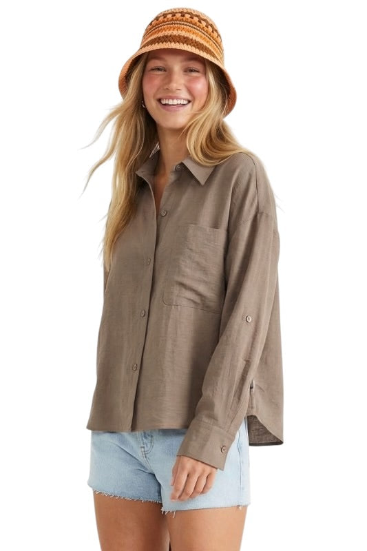 Linen Blend Rolled Sleeve Top- 3 Colors