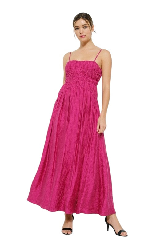Satin Ruched Maxi in Pink