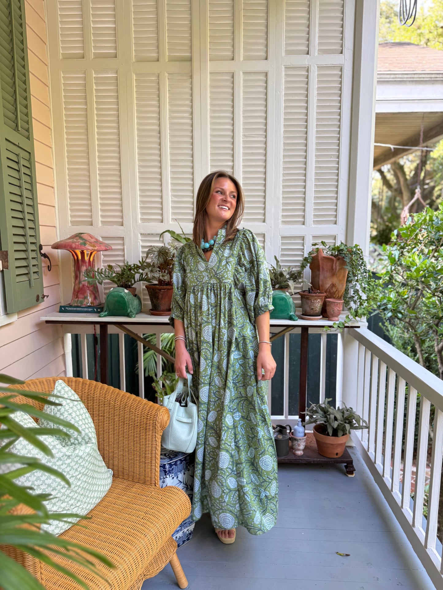 Joliet Midi in Green & Blue Floral Vine