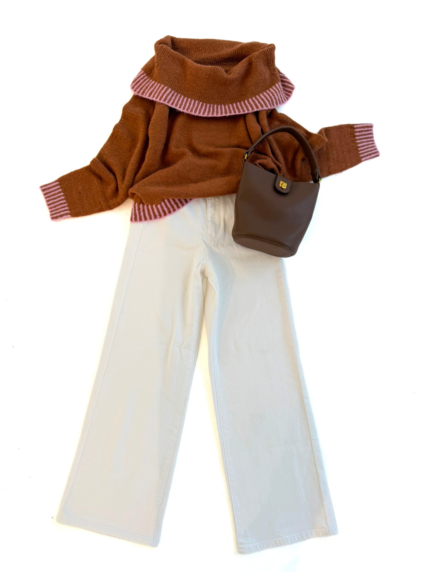 Off Shoulder Eyelash Sweater in Caramel