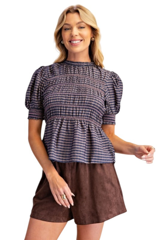 Smocked Gingham Top