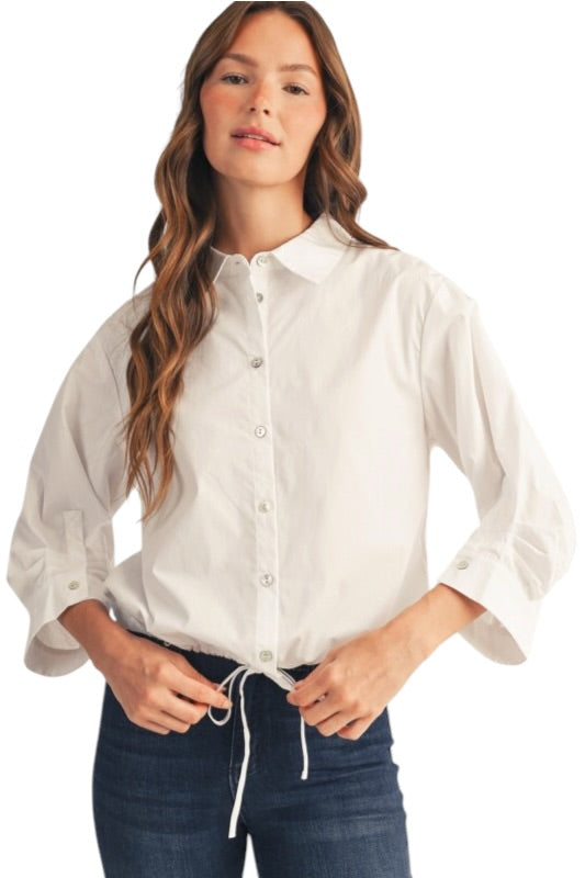 Drawstring Hem Poplin Top