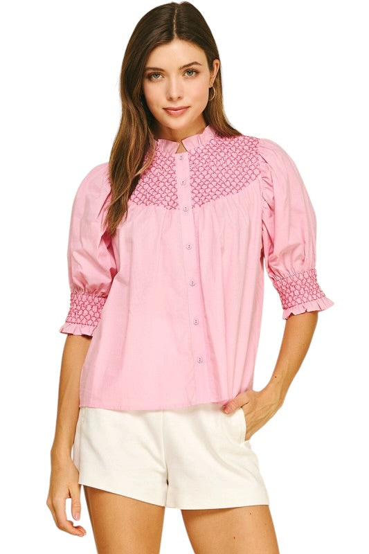 Smocked Cotton Top in Pink