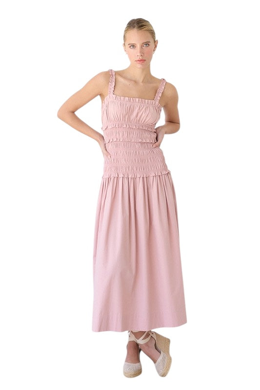 Smocked Poplin Midi in Blush