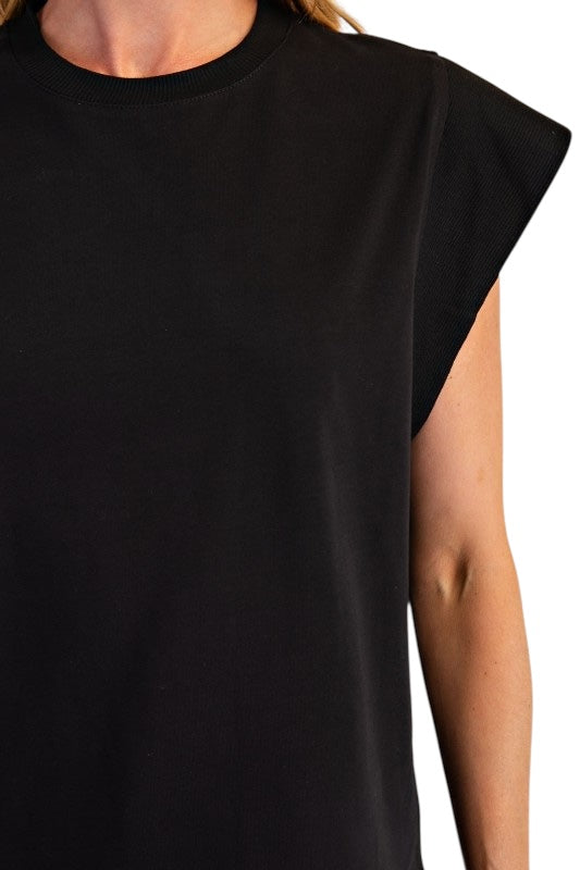Mixed Media Sleeve Top in Blac