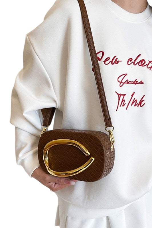 Golden Handle Woven Leather Crossbody - 4 colors