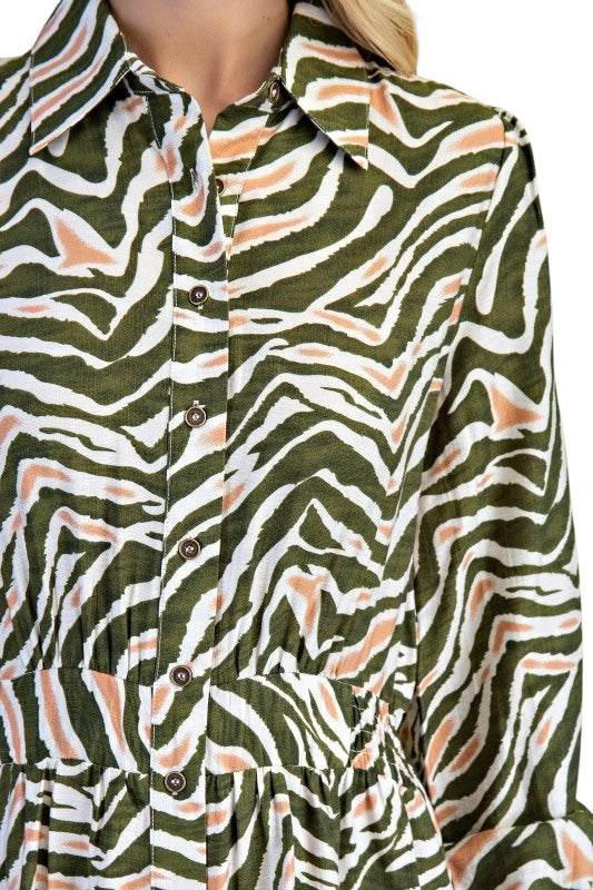 Olive Stripes Shirt Dress