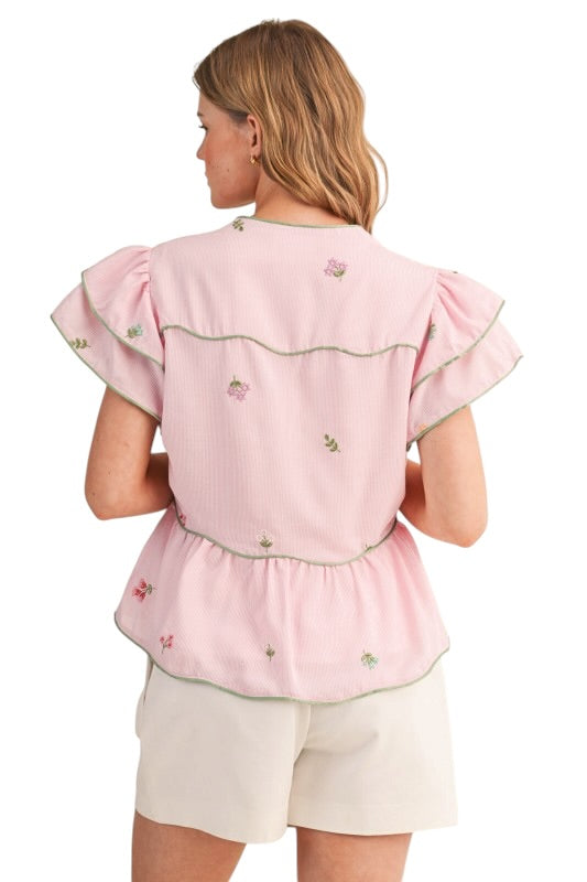 Pink Stripes Embroidery Top