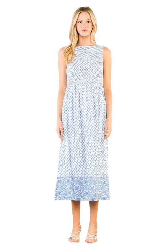 Blue & White Smocked Midi