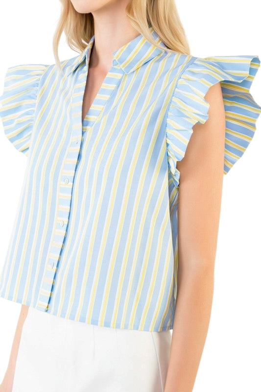 Flutter Sleeve Stripe Top - 2 Colors