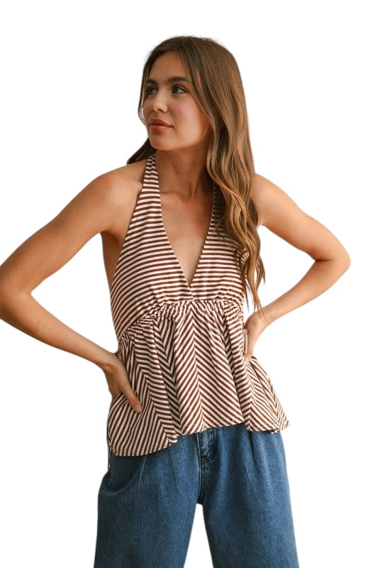 Jersey Cotton Halter Top in Brown