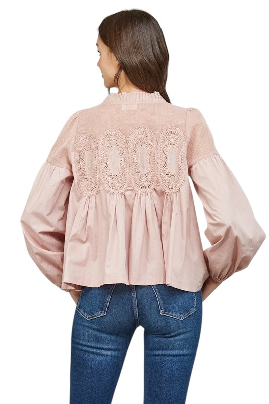 Poplin & Lace Top in Mauve