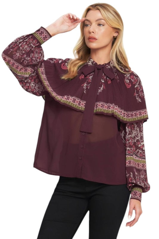 Plum Cape Detail Blouse
