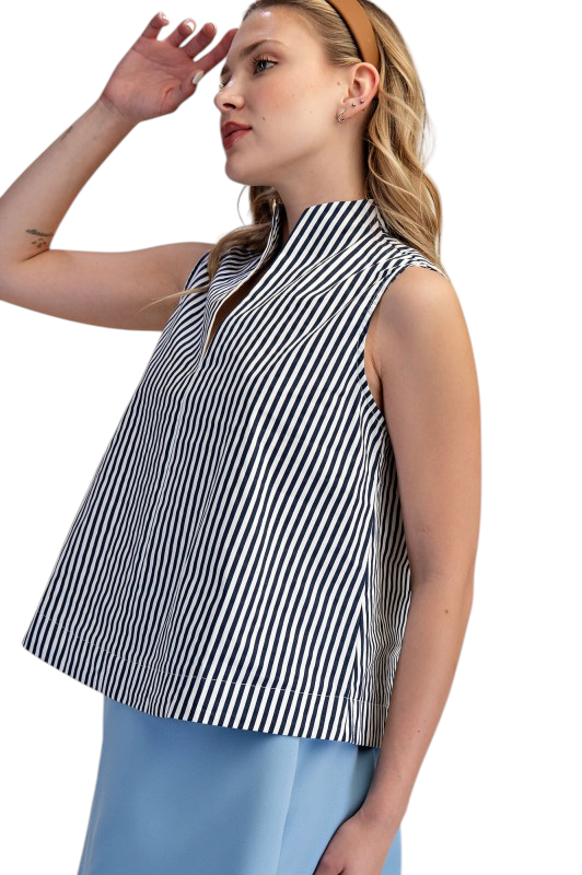 Stripe High Neck Sleevless Top- 2 Colors
