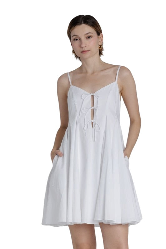 Tie Front Poplin Sundress - 2 Colors