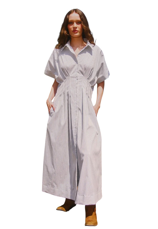 Pintuck Midi in Black & White Stripe