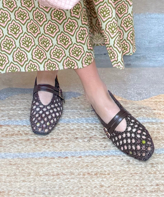 Chocolate Cane Mary Jane Flats