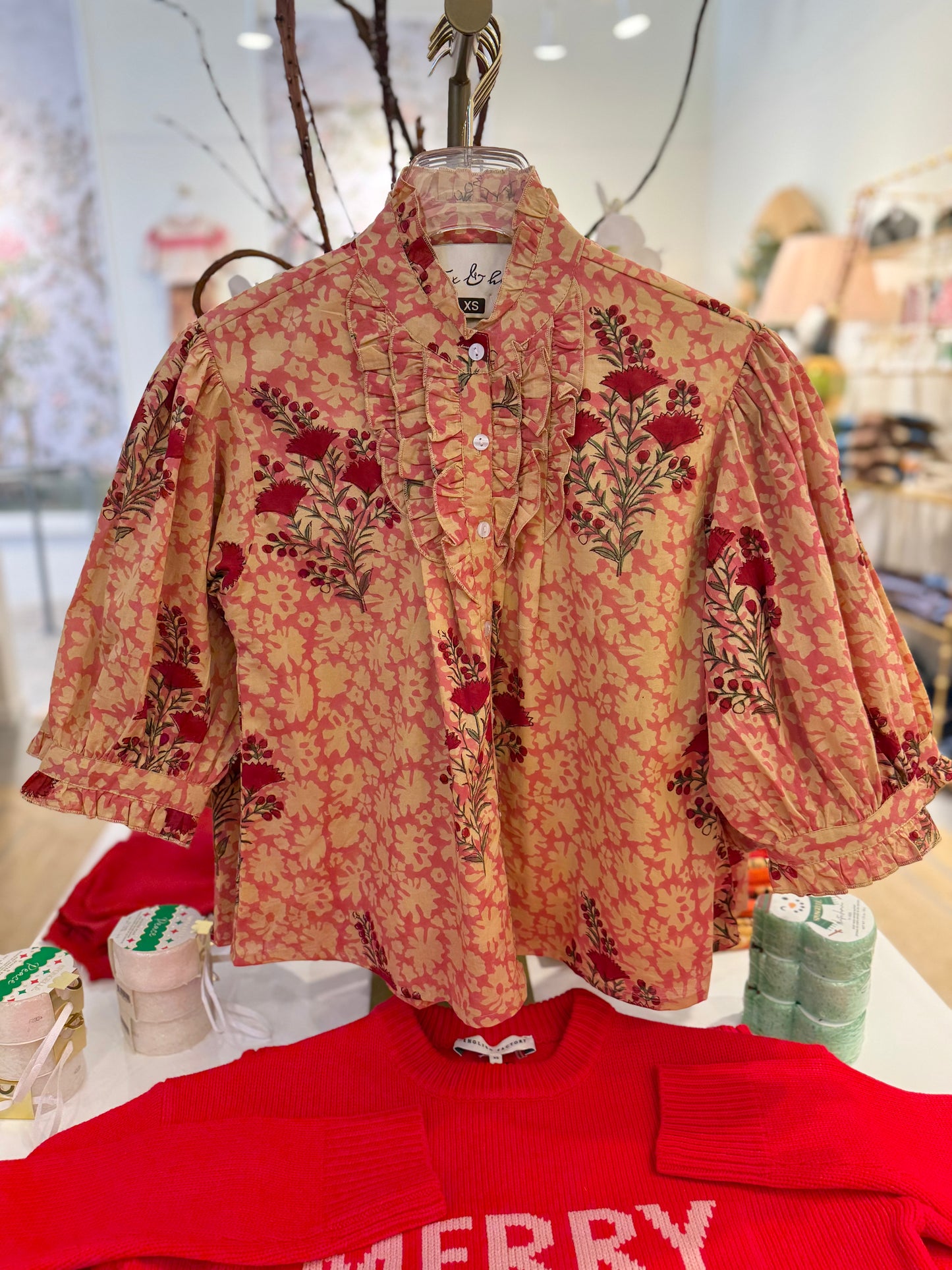 Chloe Top in Red & Pink Thistle