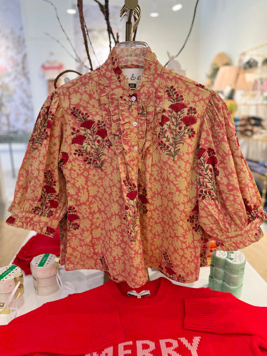 Chloe Top in Red & Pink Thistle