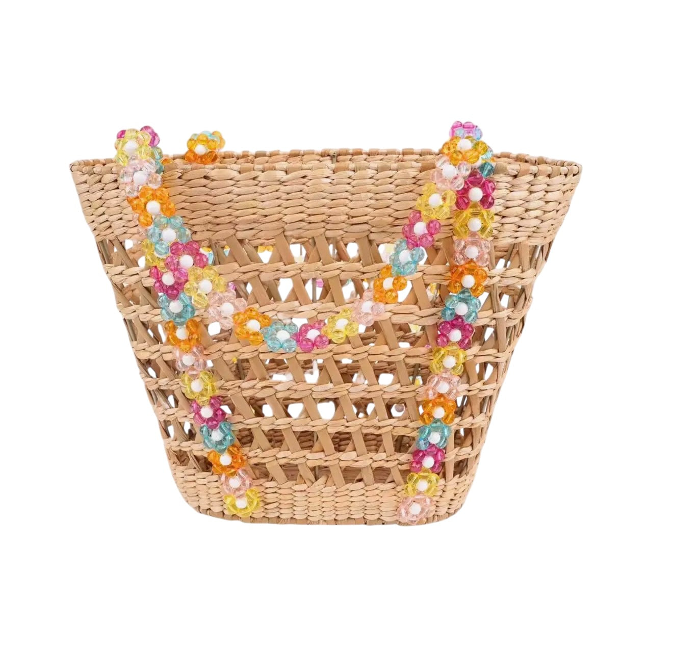 Flower Beaded Strap Basket Tote