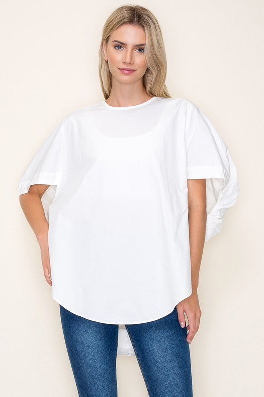 Draped Back Poplin Tunic Top
