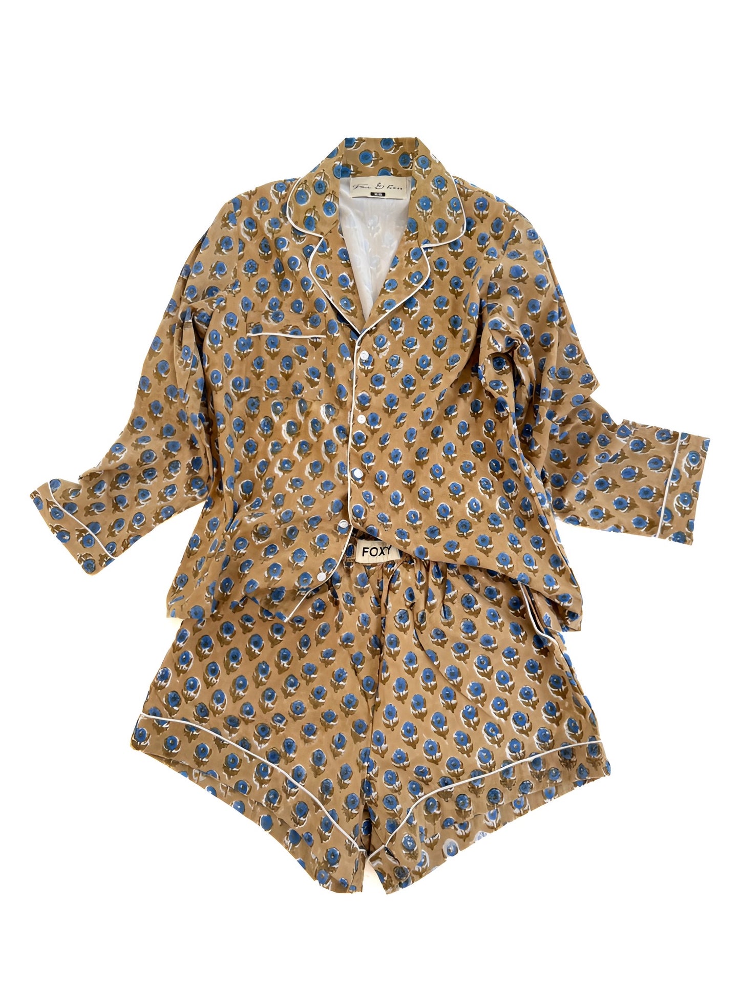 FOXY Mocha & Blue BlockPrint PJ Set