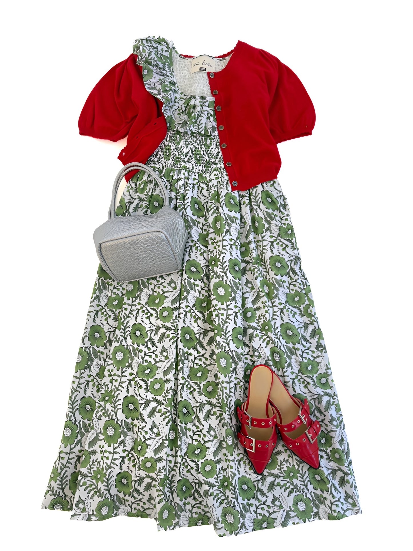 Hassle Smocked Midi in Green Floral