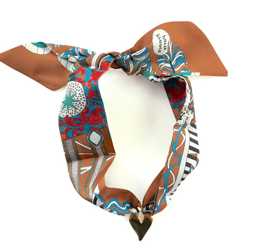 Camel Scarf Necklace w/ Abstract Heart